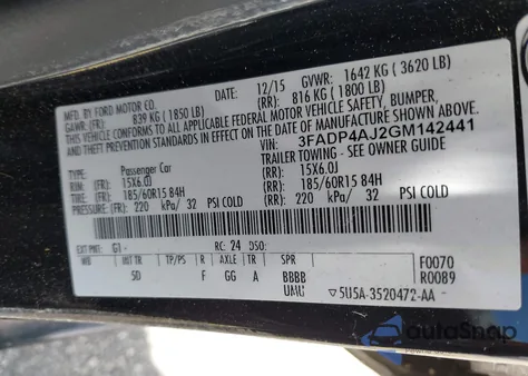 2016 Ford Fiesta S из США, поврежденный, VIN 3FADP4AJ2GM142441